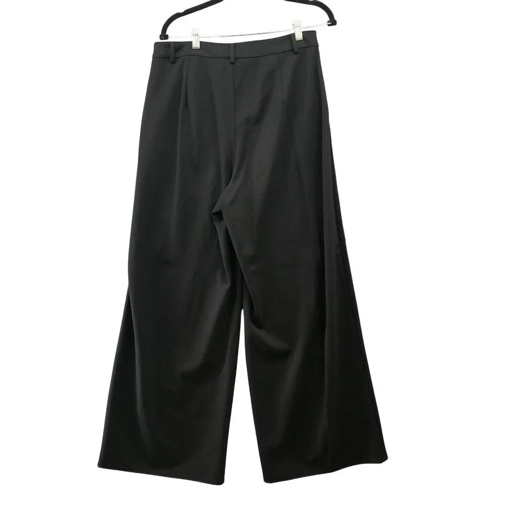 Bar lll High Rise Wide Leg Trouser Pants Womens L Ponte Knit Black Creased‎